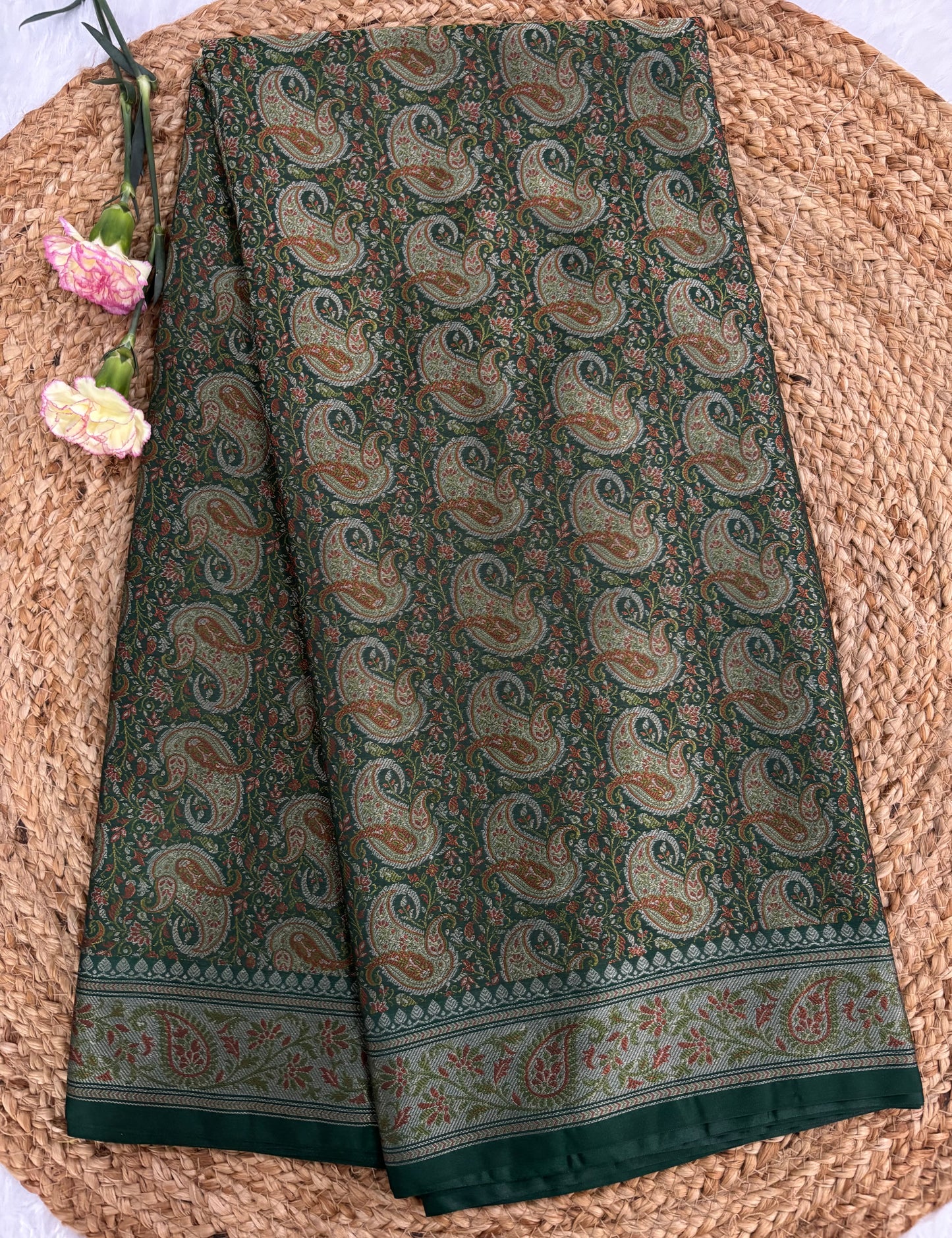 Bottle green Pashmina silk saree