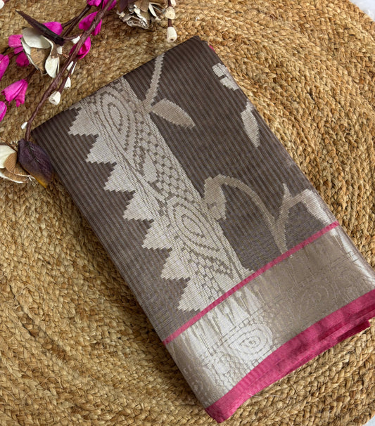 Champagne stripe tissue silk saree
