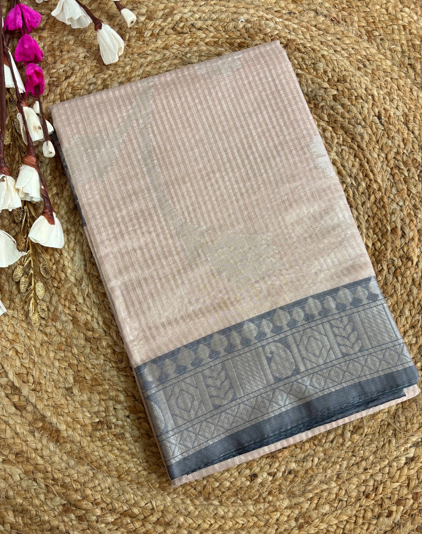 Beige striped Patola tissue silk saree