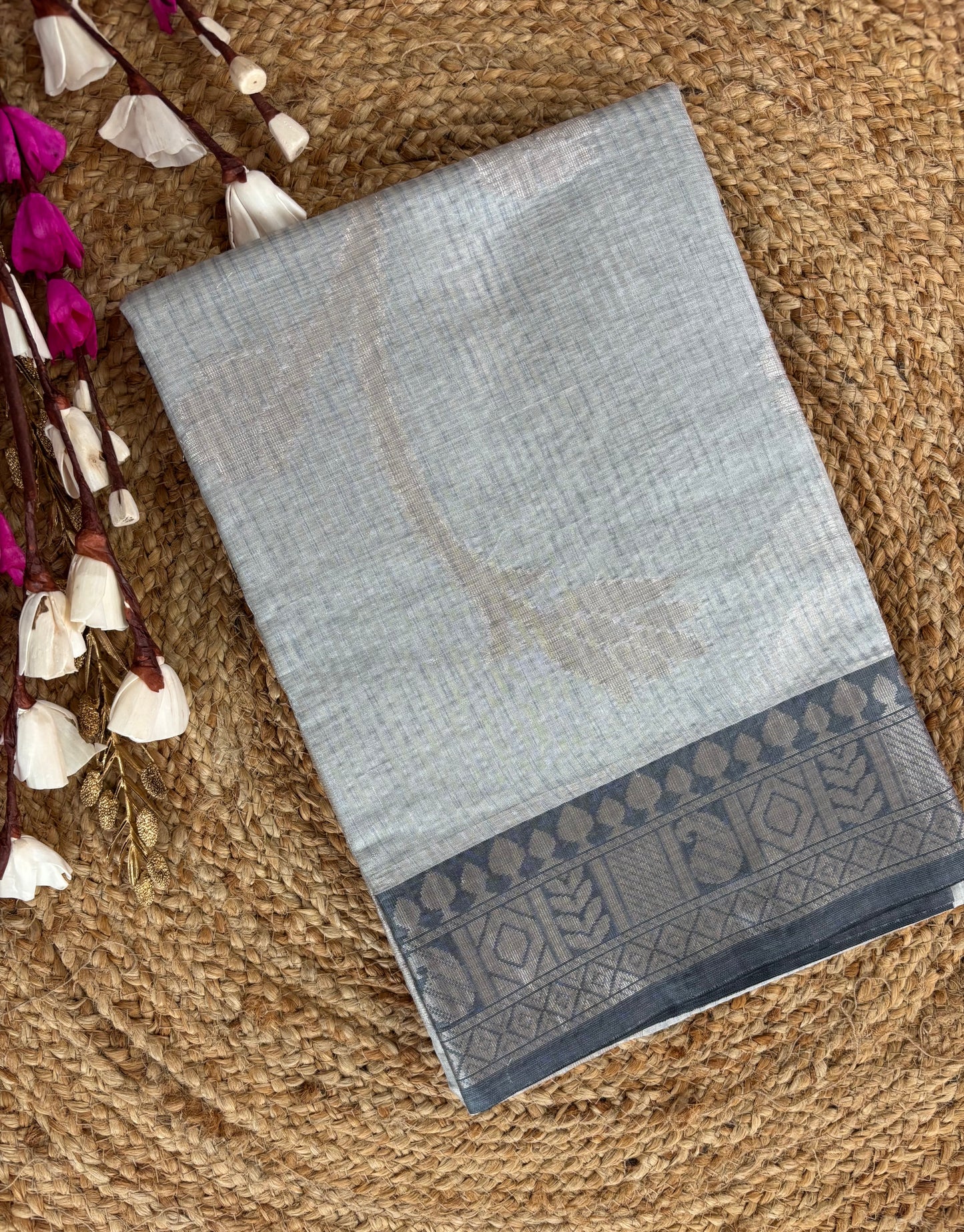 Ice blue striped Patola tissue silk saree