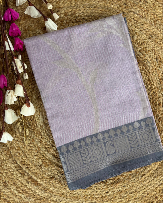 Lavender striped Patola tissue silk saree