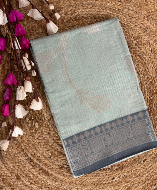 Light pista green striped Patola tissue silk saree