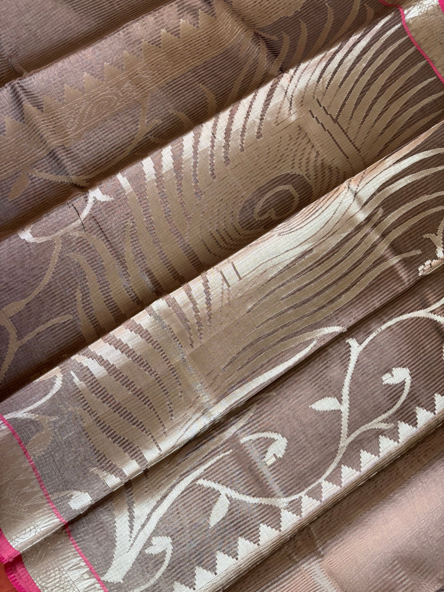 Champagne stripe tissue silk saree