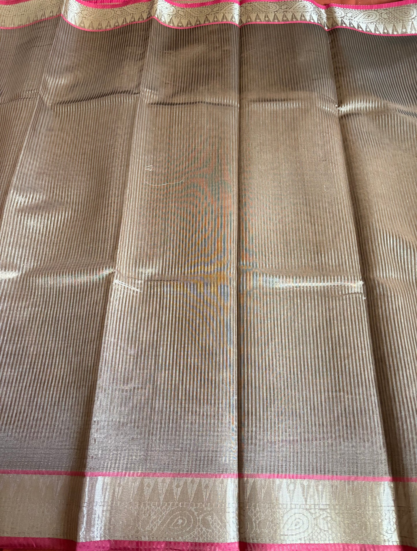 Champagne stripe tissue silk saree