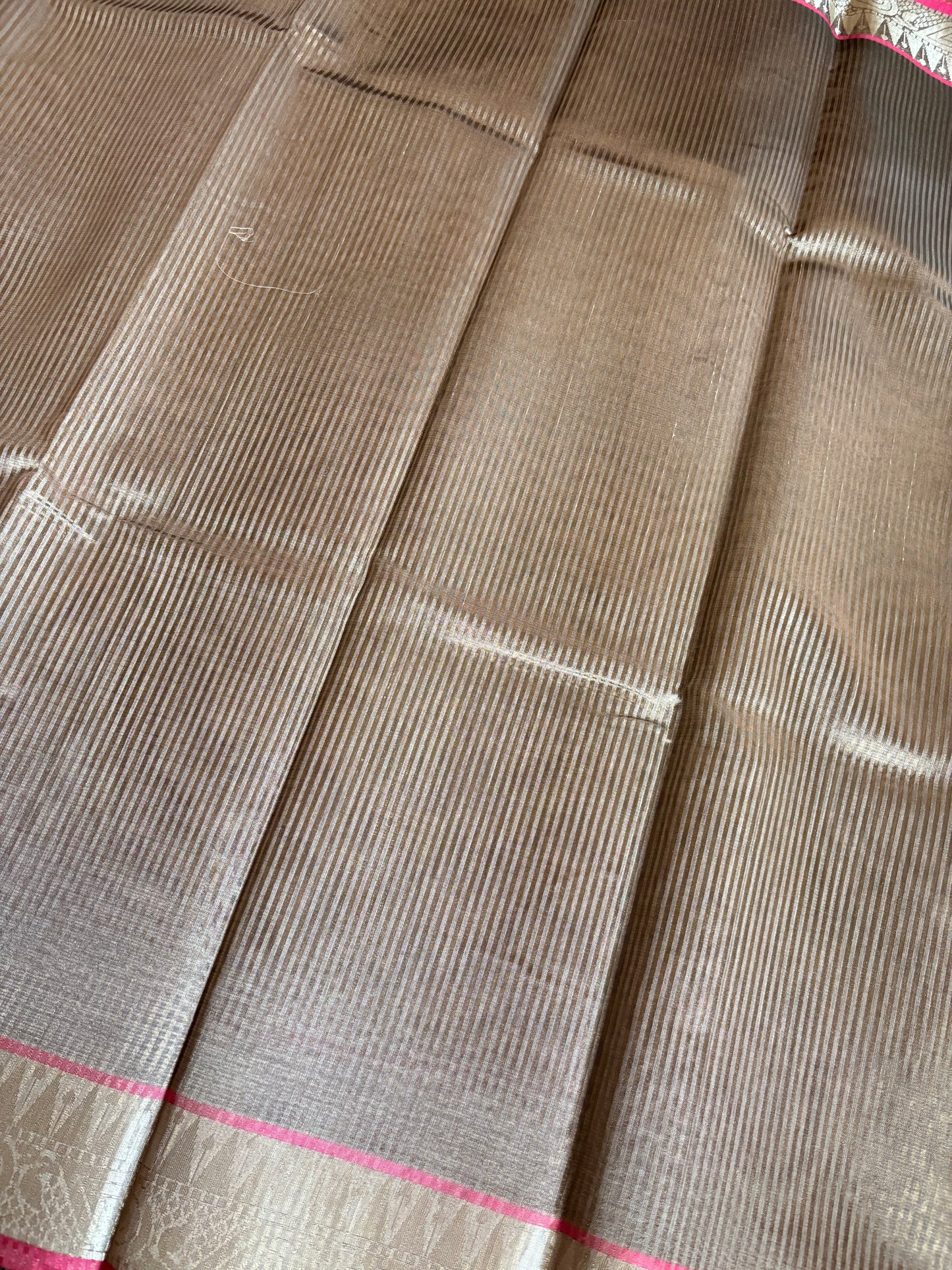 Champagne stripe tissue silk saree