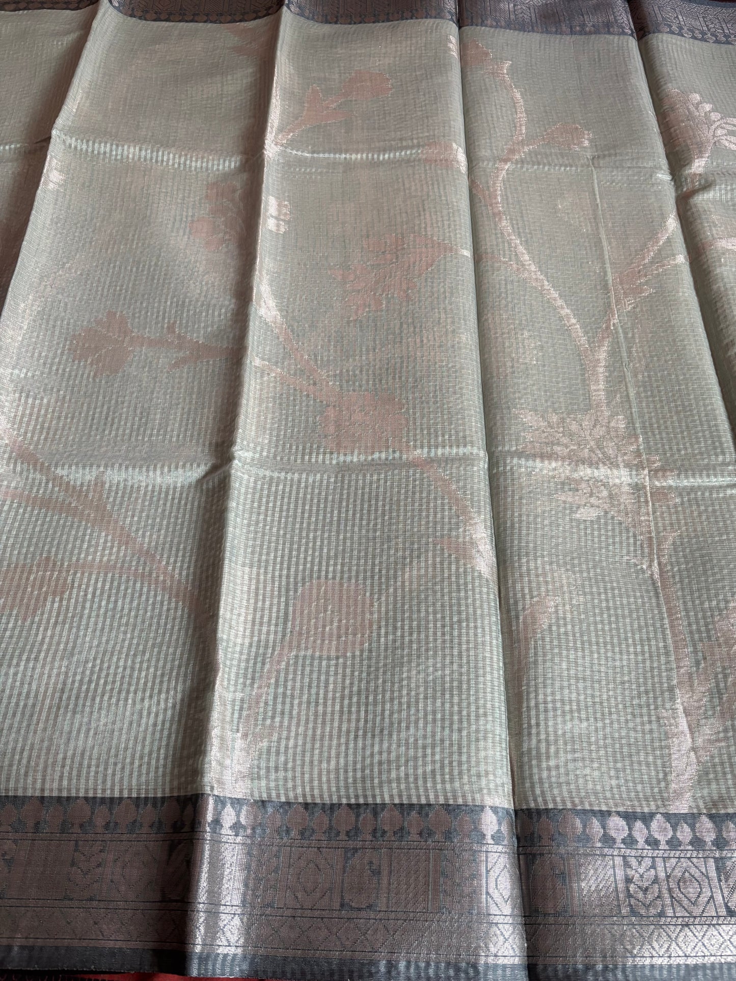 Light pista green striped Patola tissue silk saree