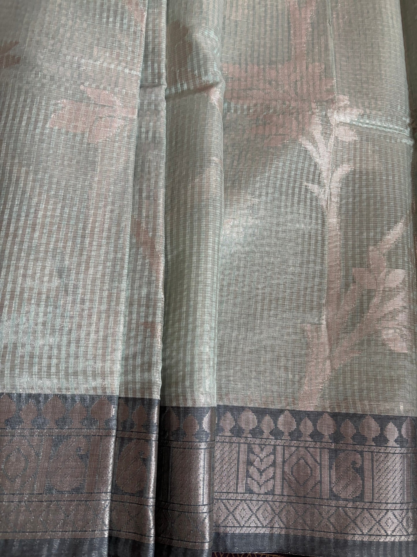 Light pista green striped Patola tissue silk saree
