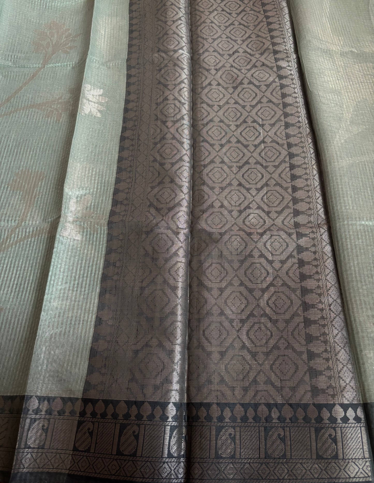 Light pista green striped Patola tissue silk saree