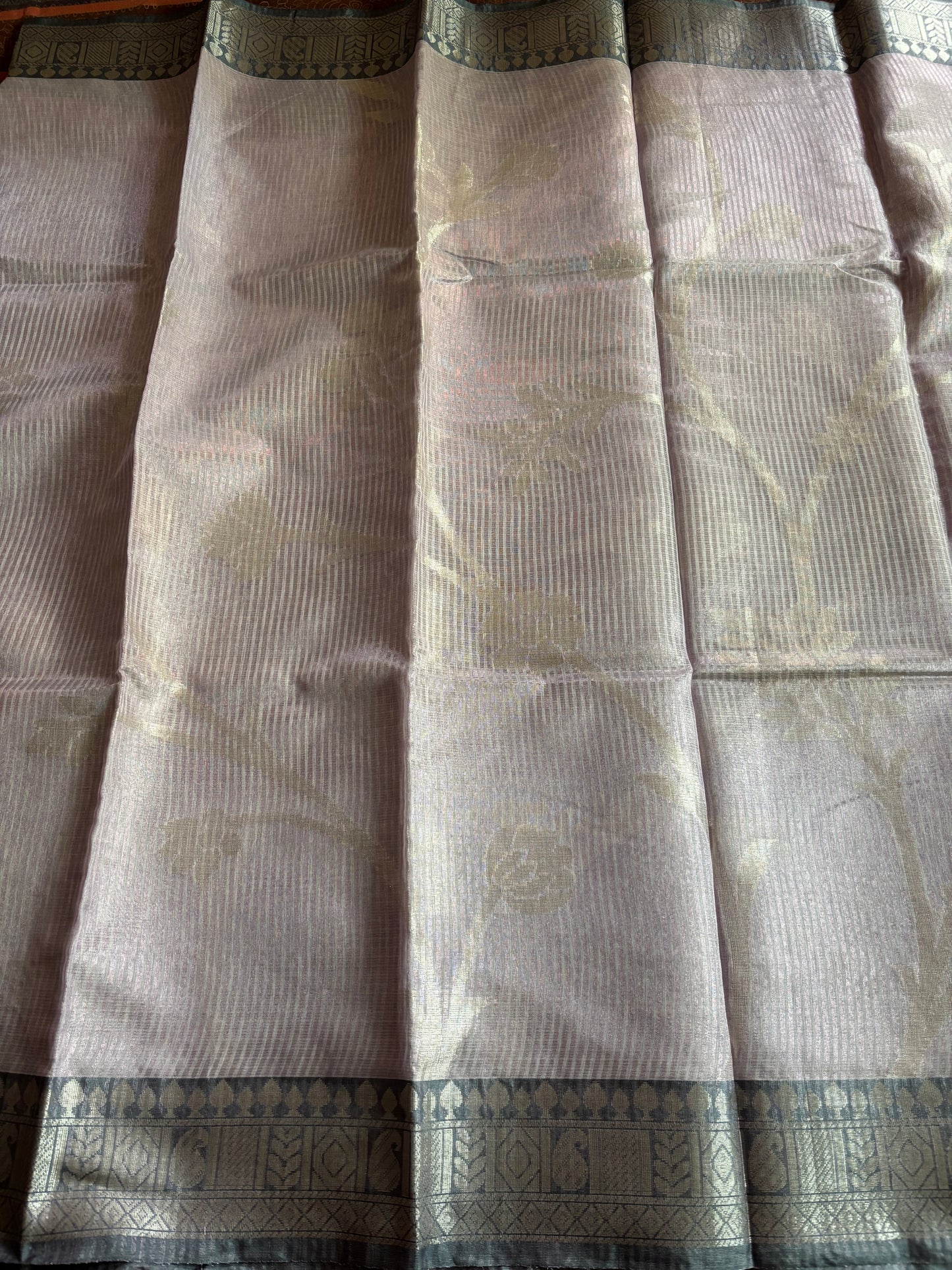 Lavender striped Patola tissue silk saree