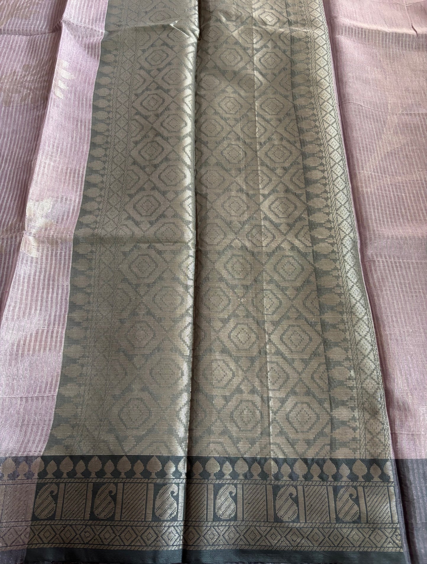 Lavender striped Patola tissue silk saree