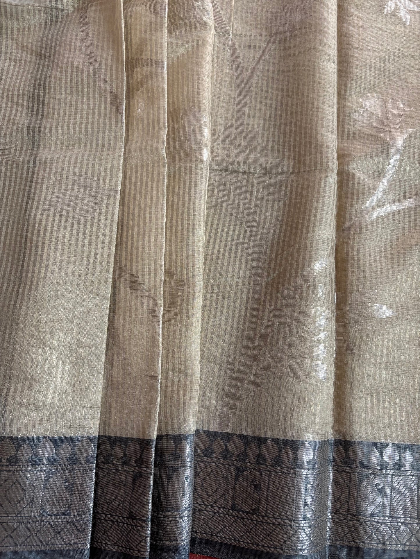 Sandal colour striped Patola tissue silk saree