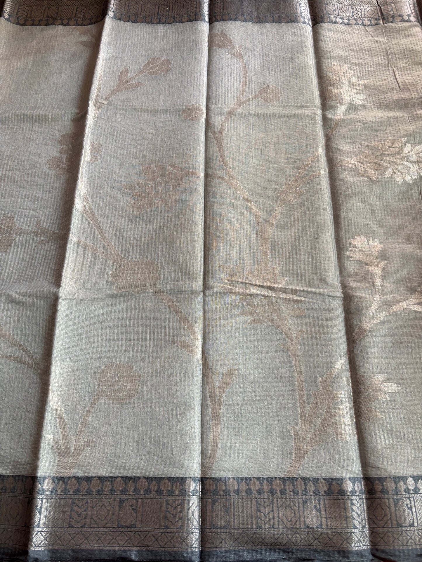 Ice blue striped Patola tissue silk saree