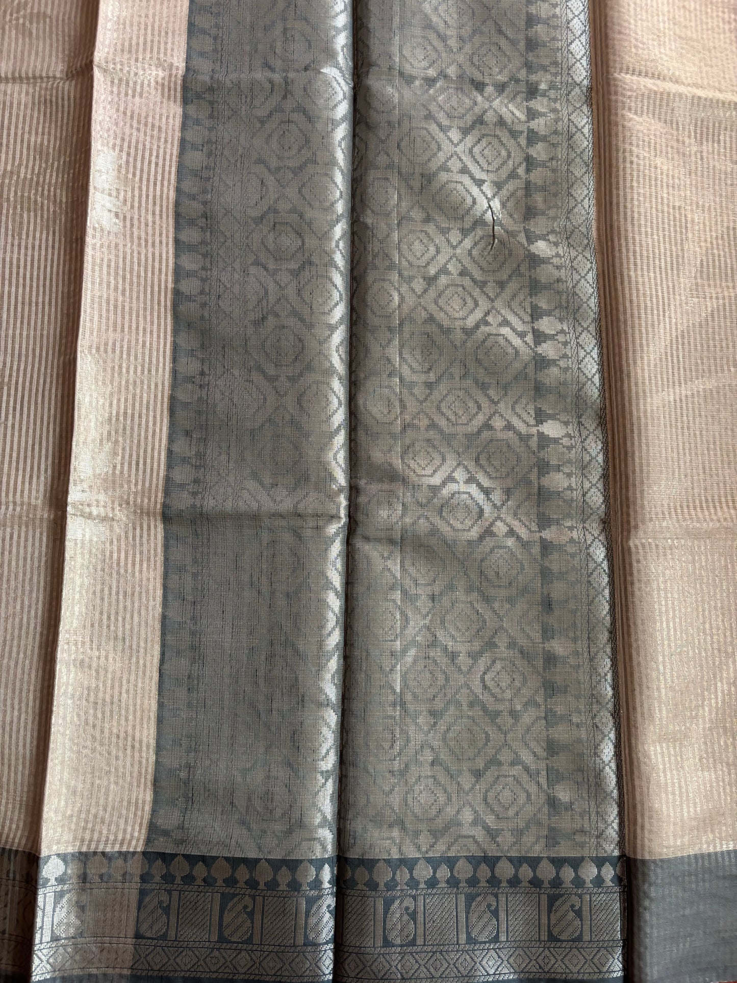 Beige striped Patola tissue silk saree