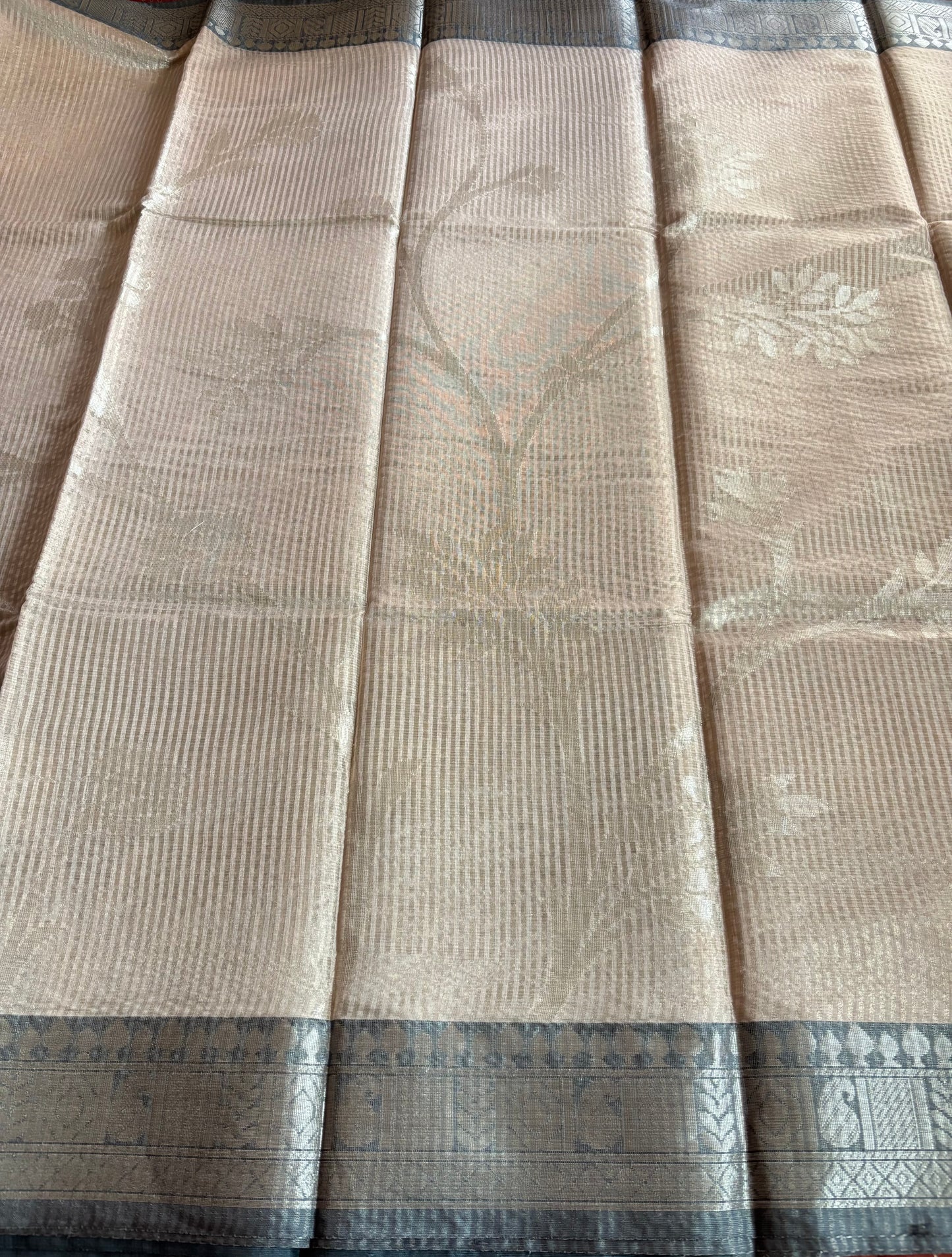 Beige striped Patola tissue silk saree