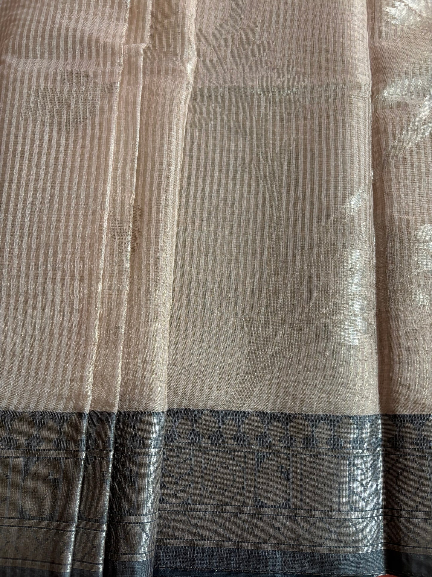 Beige striped Patola tissue silk saree
