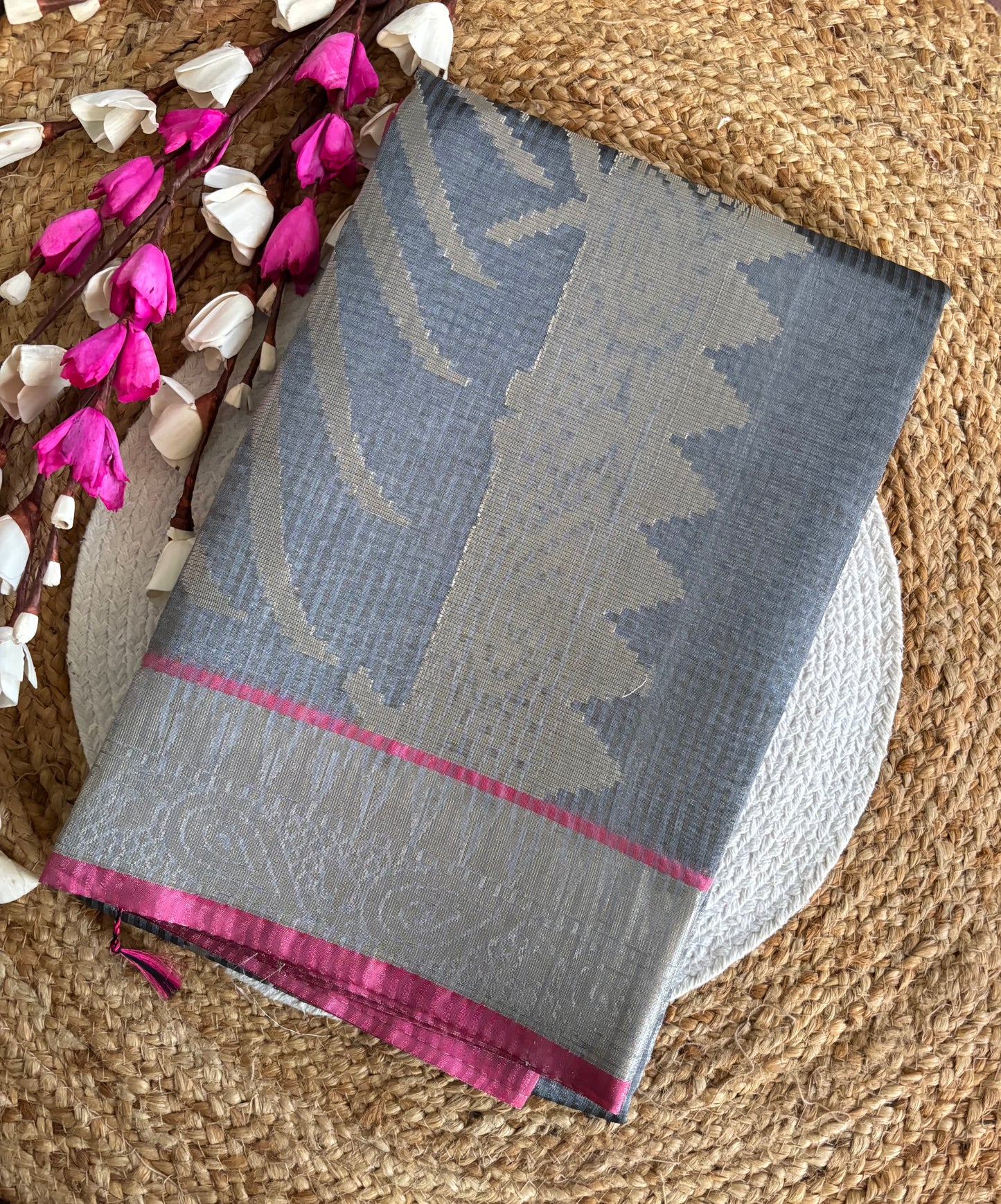 Bluish grey tissue silk saree