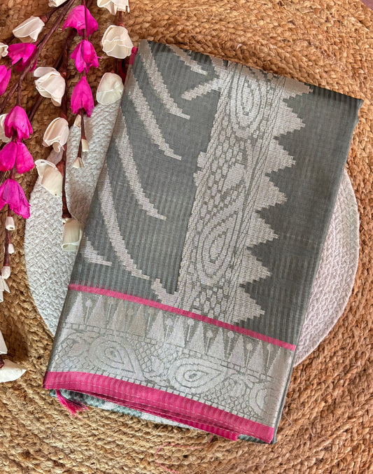 Sage green tissue silk saree