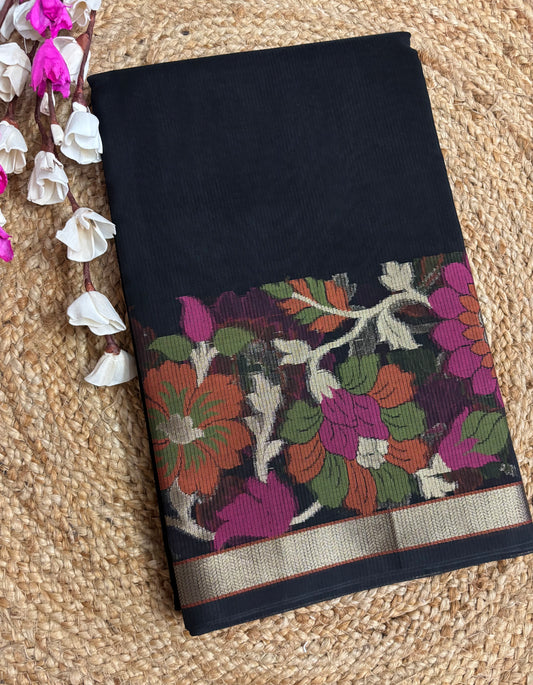 Black Chanderi silk saree
