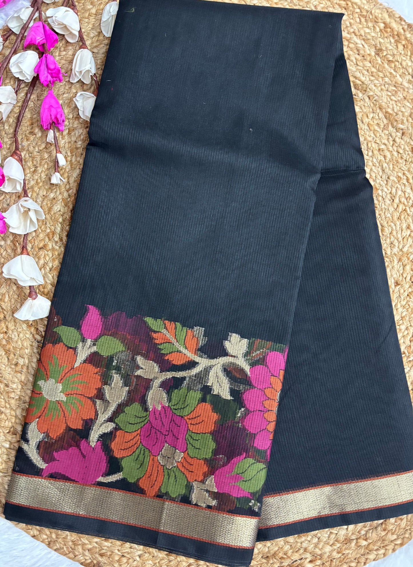 Black Chanderi silk saree