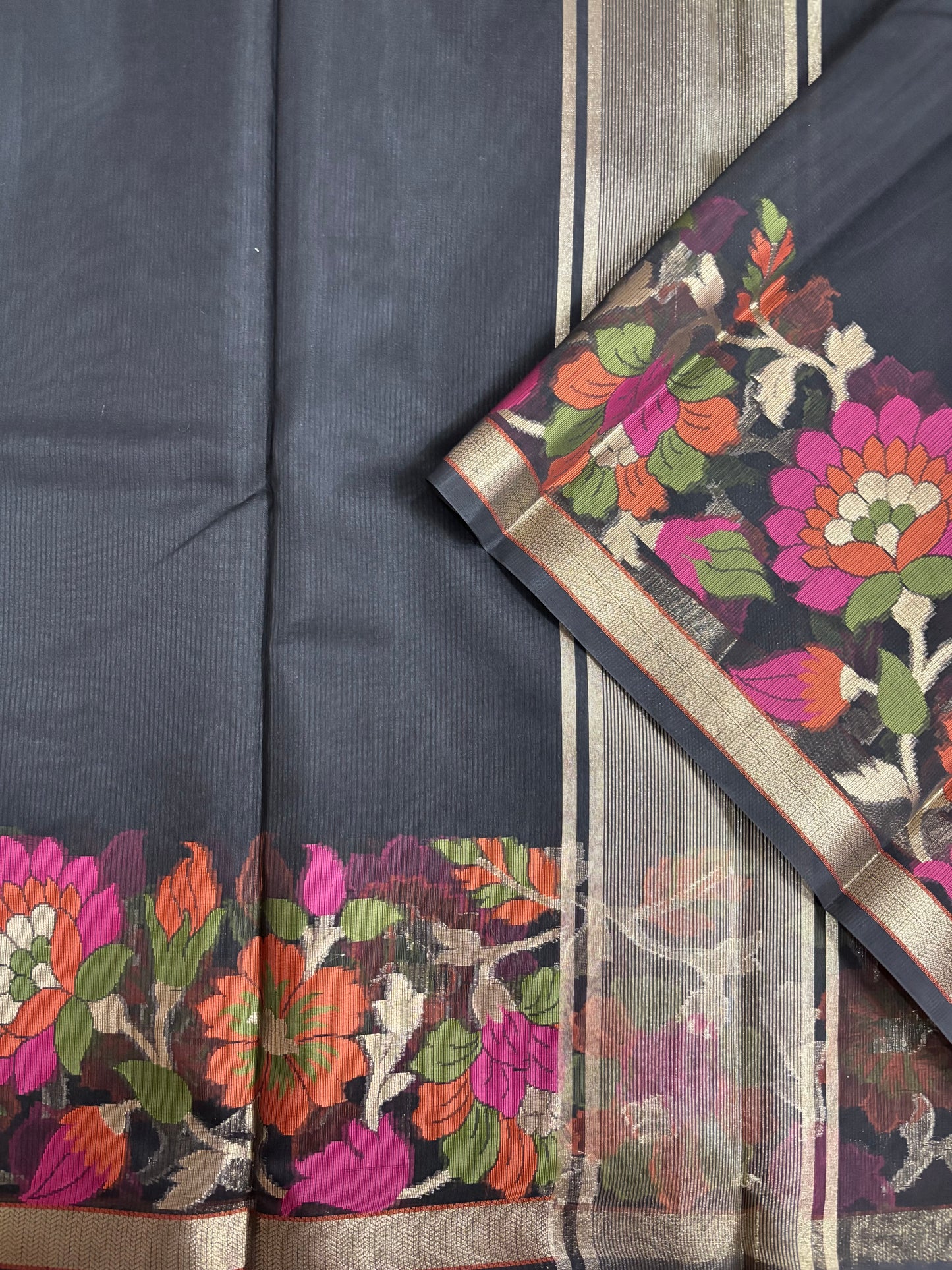 Black Chanderi silk saree