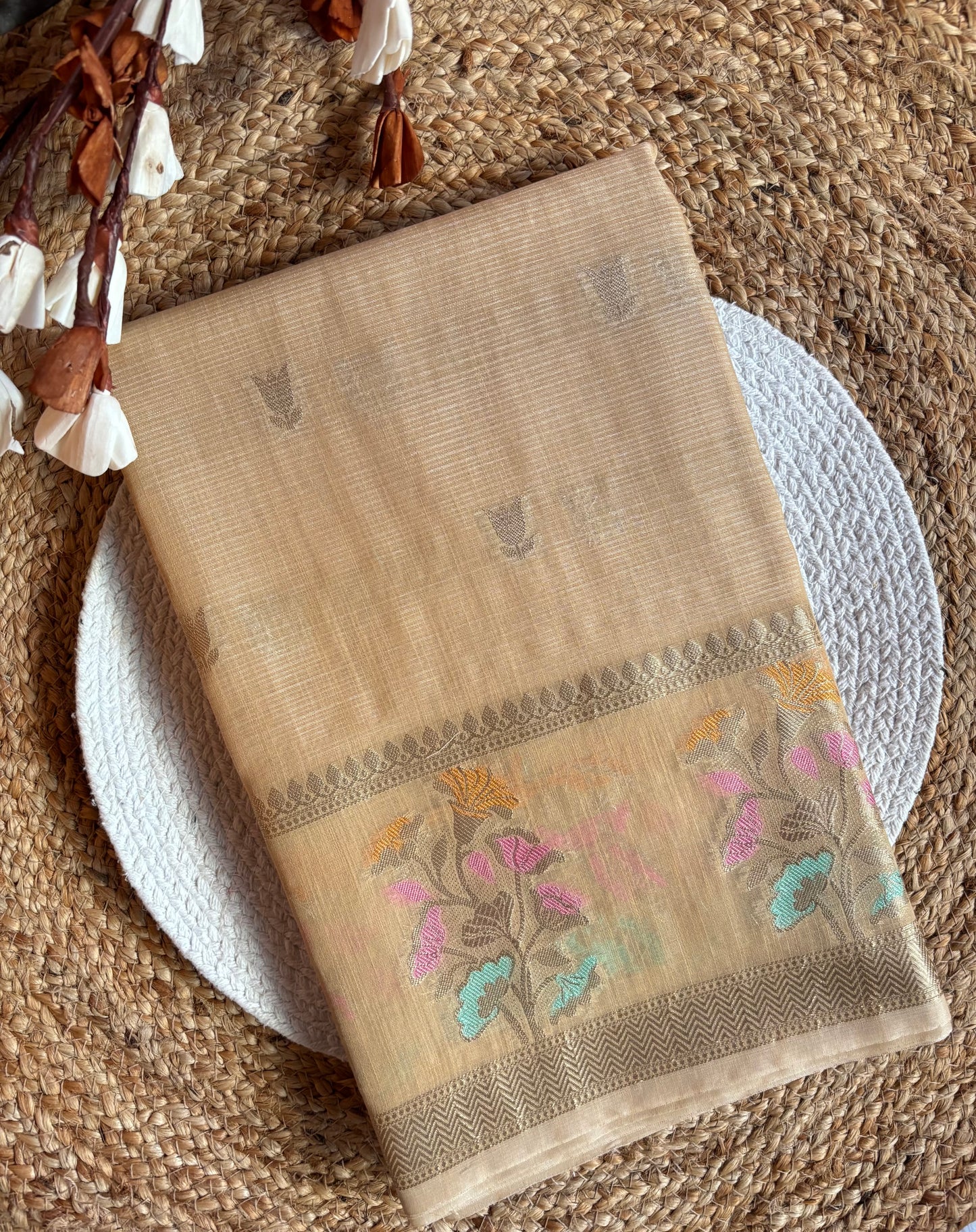 Beige Kora Banaras saree