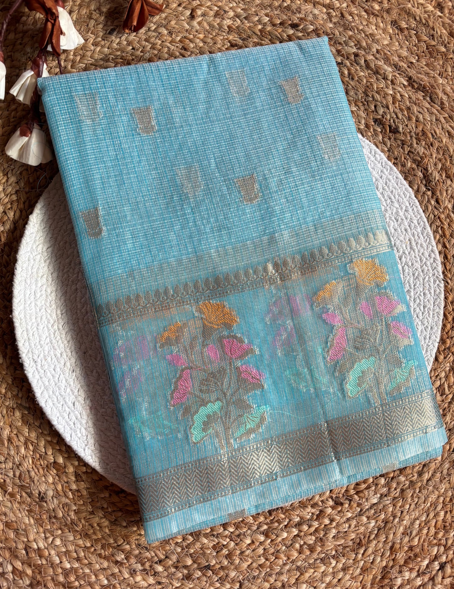 Light blue Kora Banaras saree