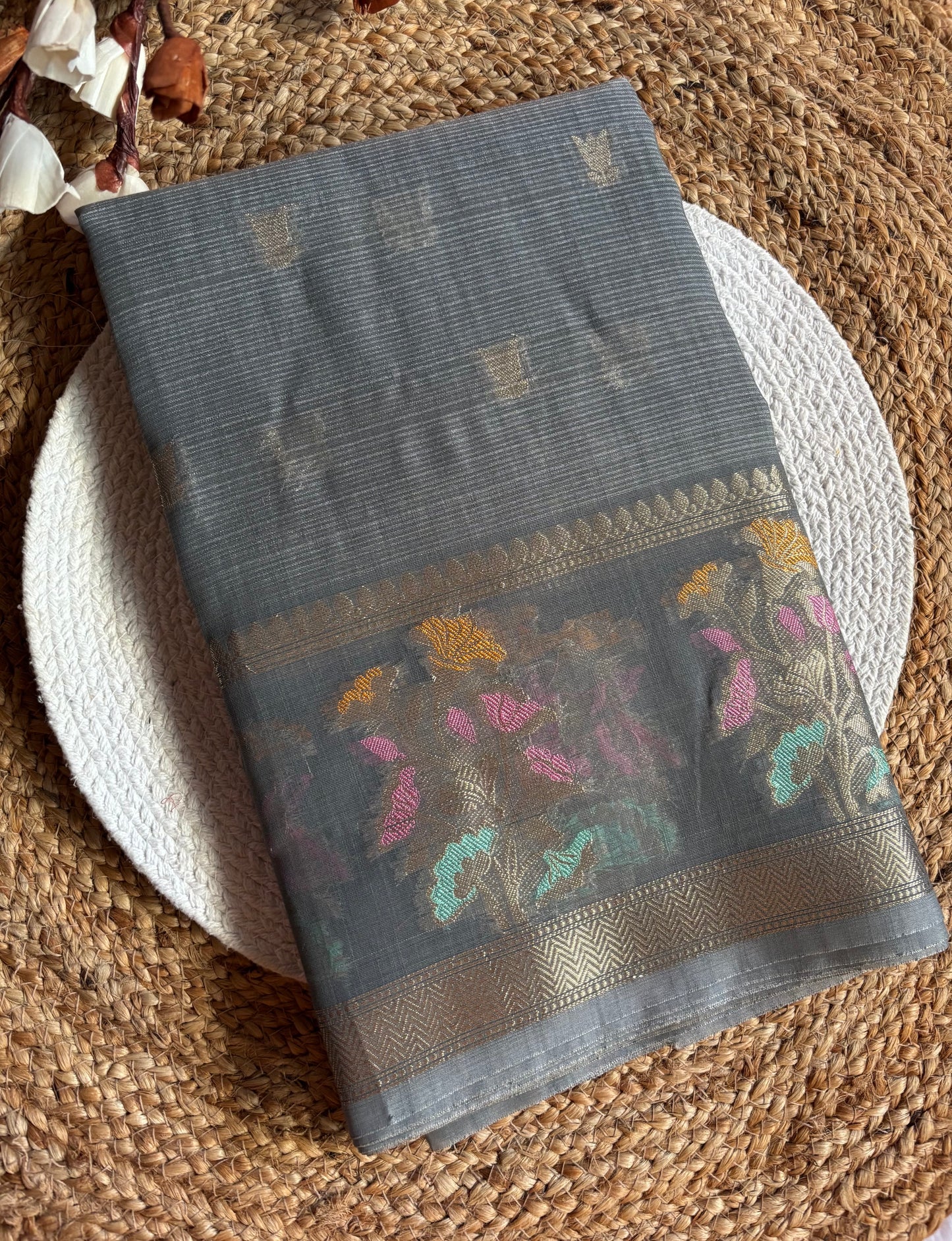 Grey Kora Banaras saree