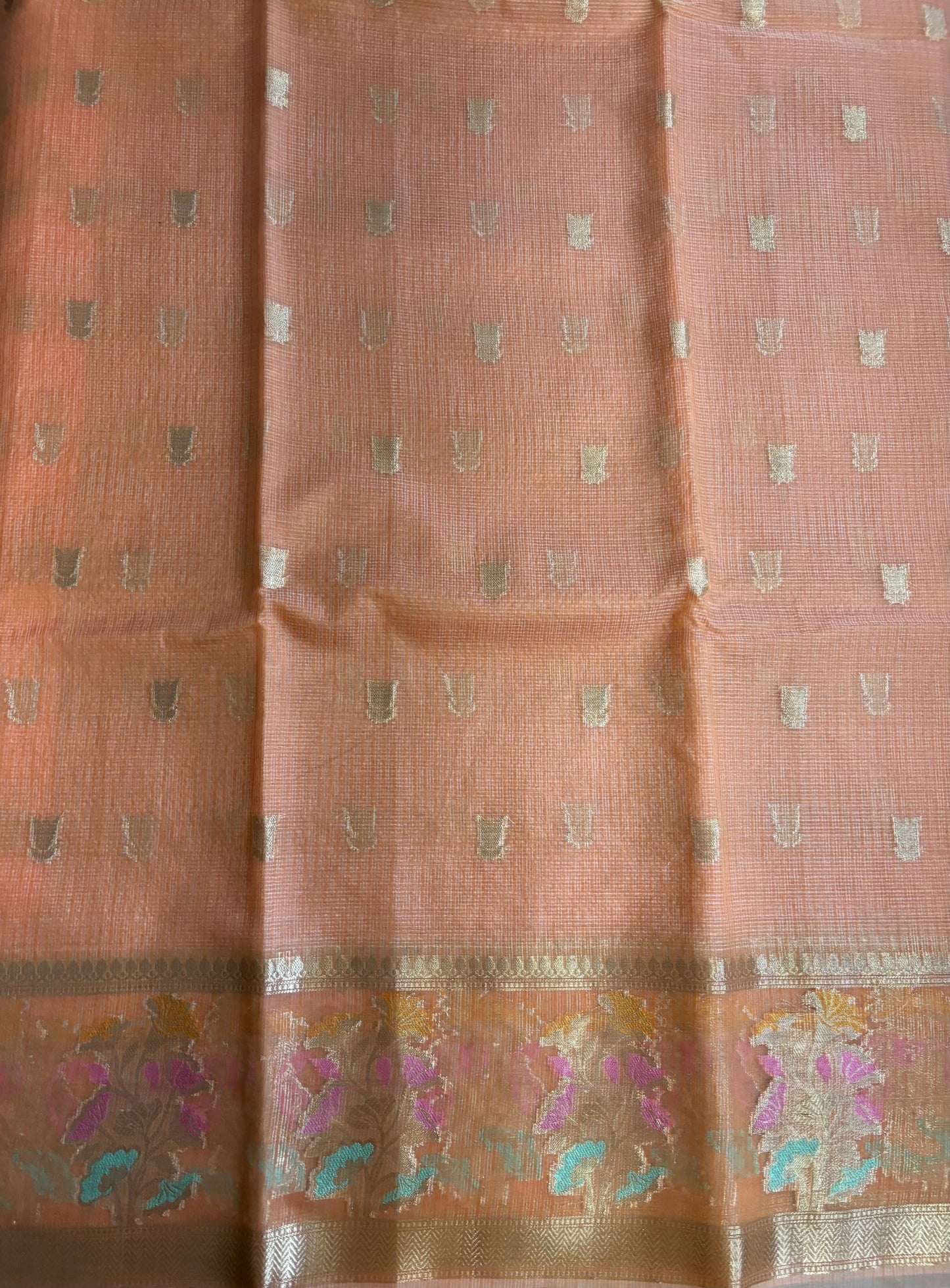Peach Kora Banaras saree