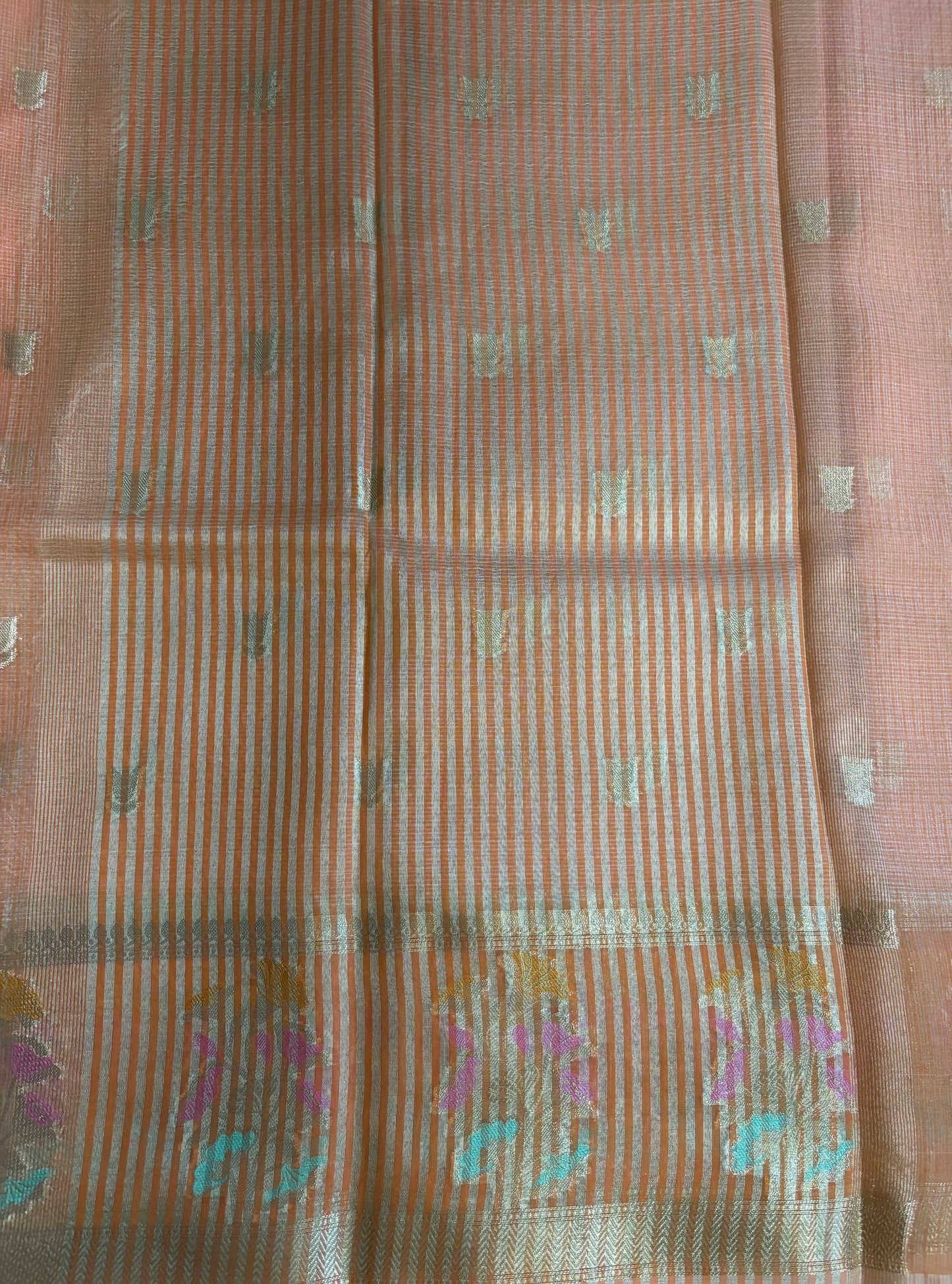 Peach Kora Banaras saree