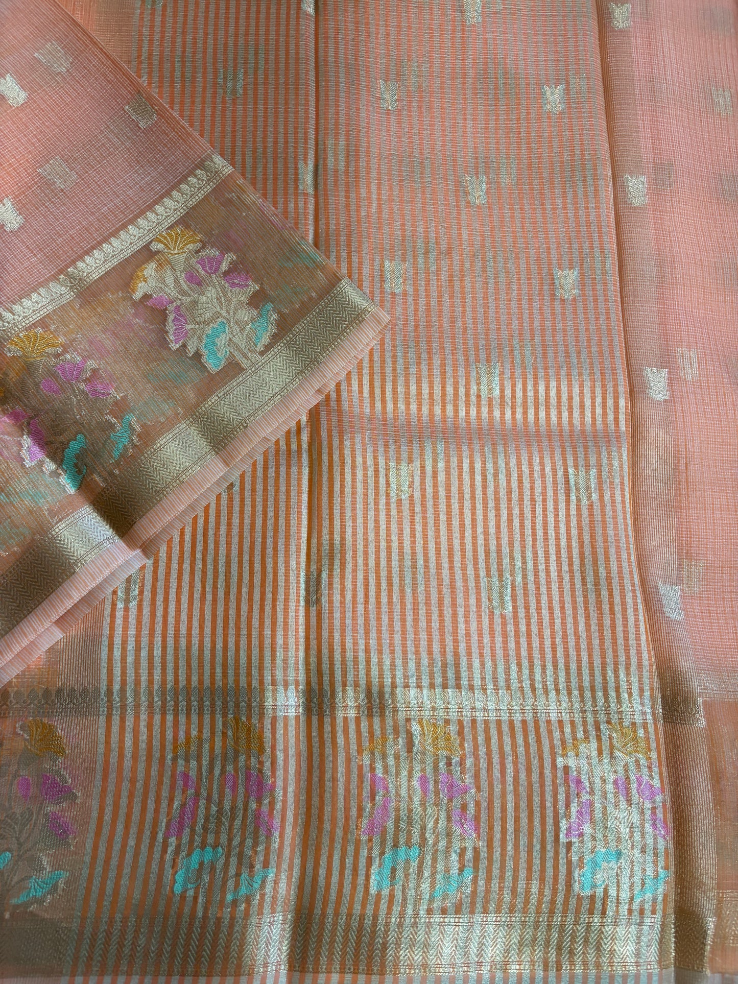 Peach Kora Banaras saree