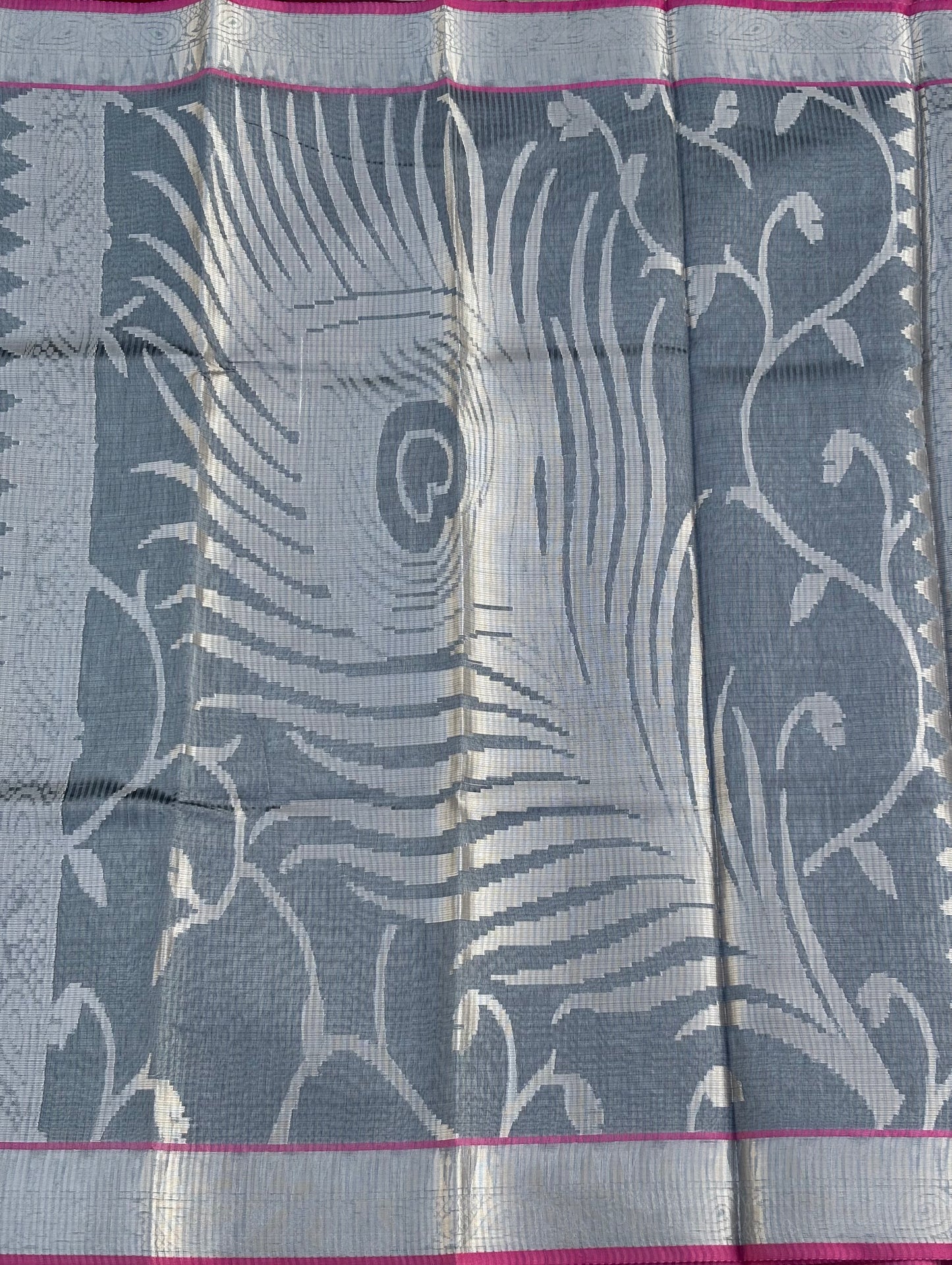 Sage green tissue silk saree