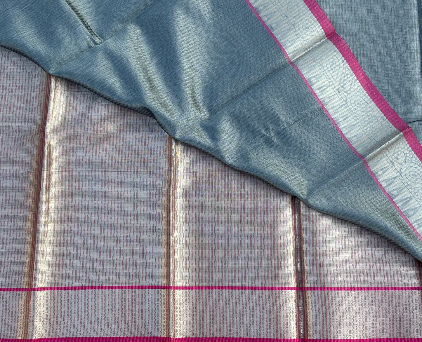 Bluish grey tissue silk saree