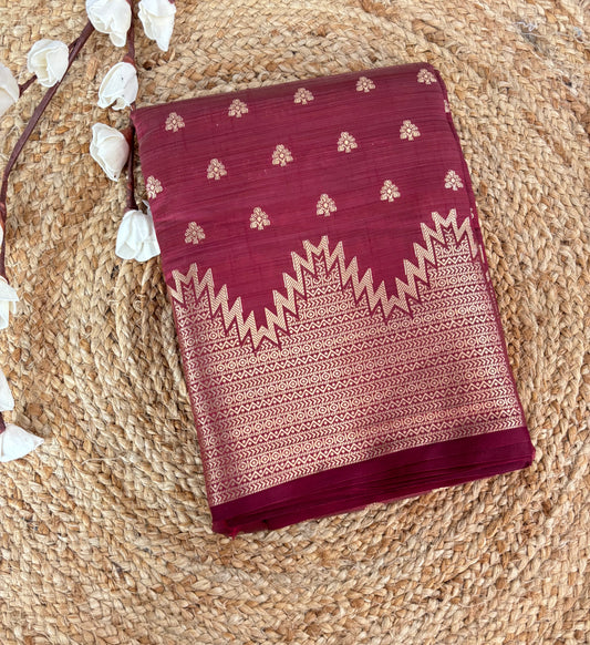 Maroon semi tussar silk saree