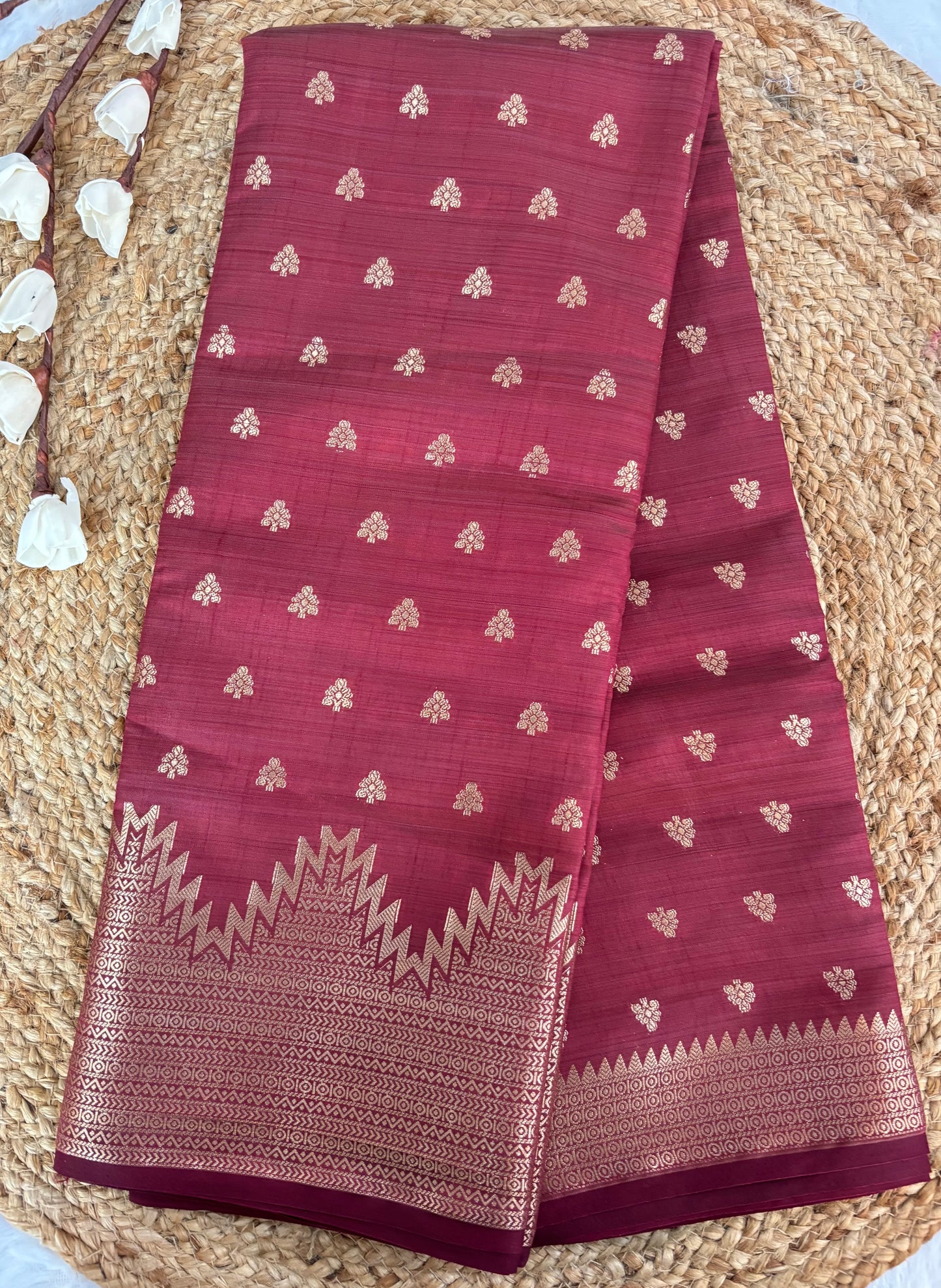 Maroon semi tussar silk saree