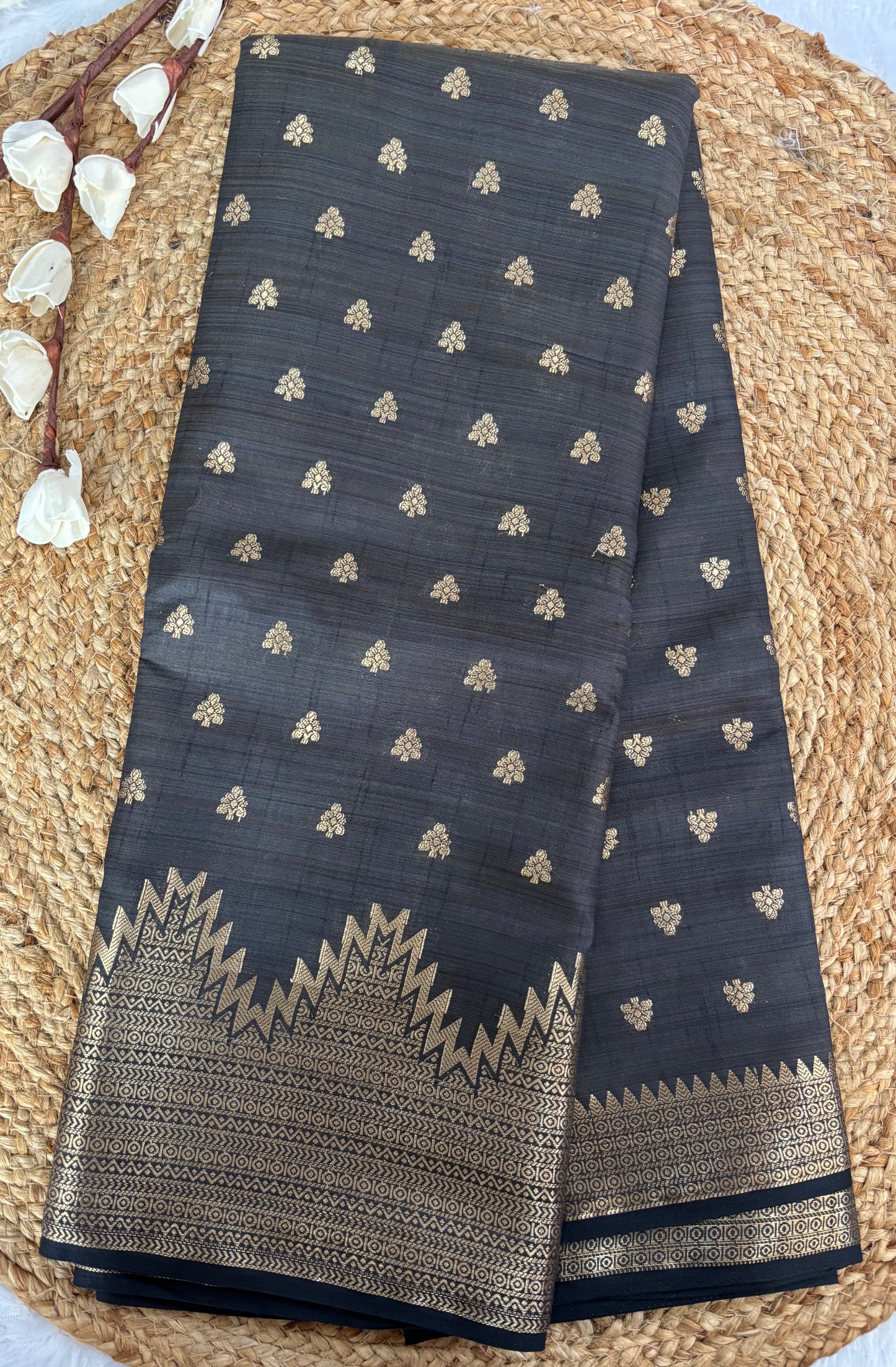 Elephant grey semi tussar silk saree
