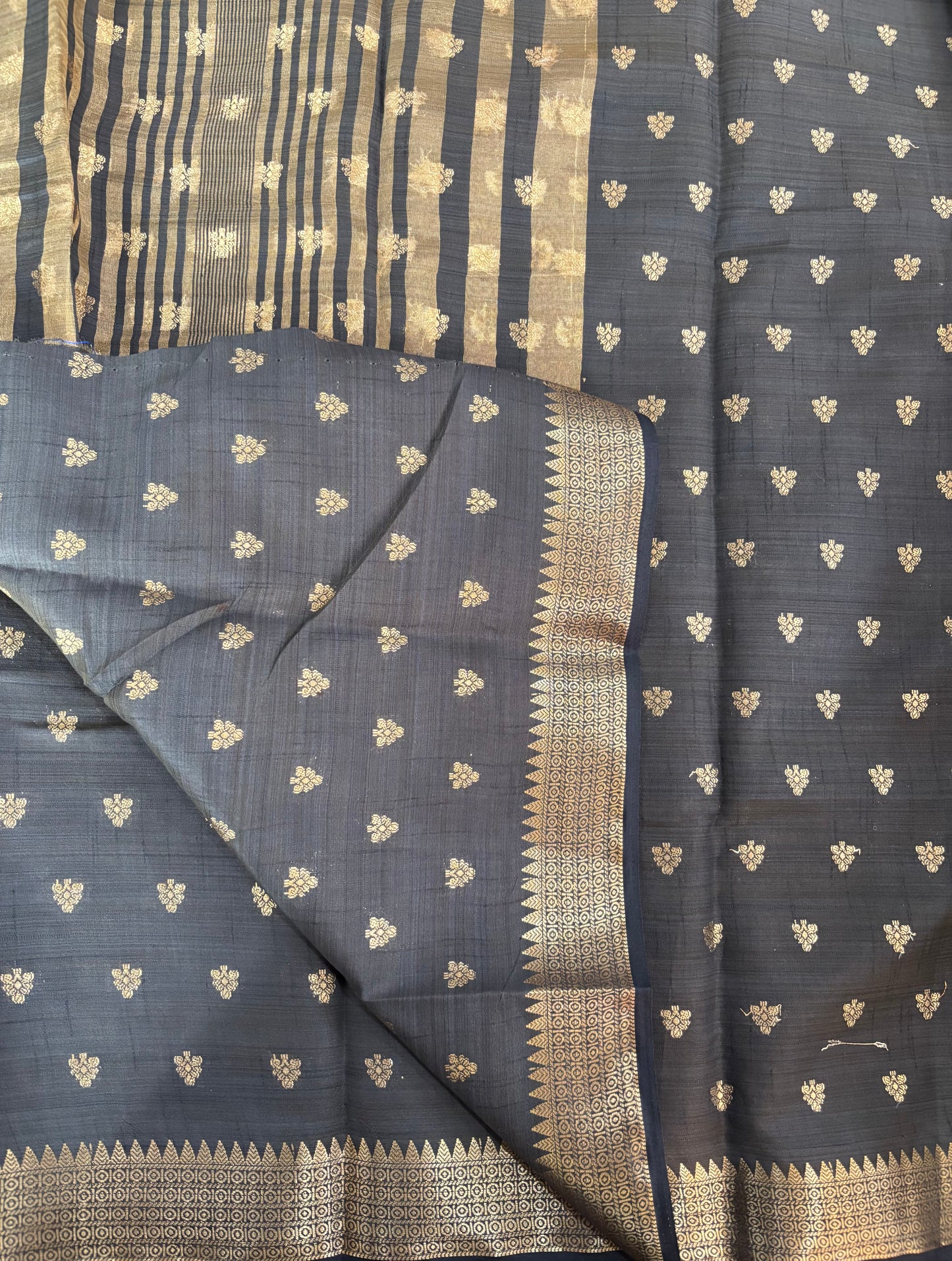 Elephant grey semi tussar silk saree