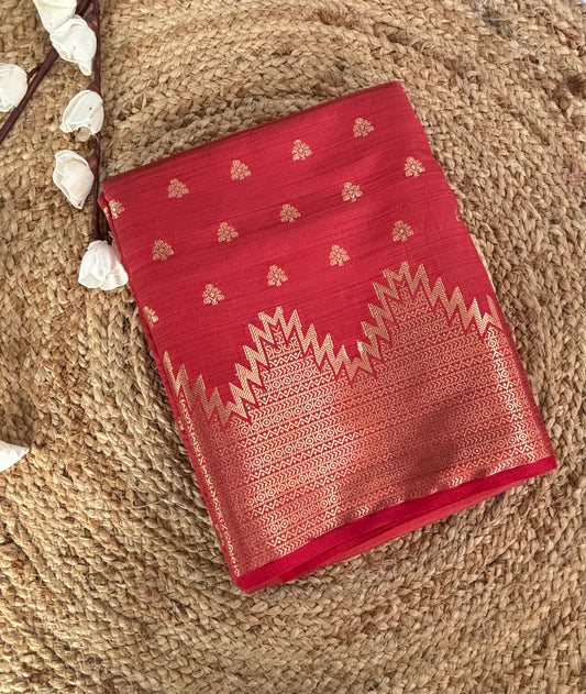 Reddish orange semi tussar silk saree