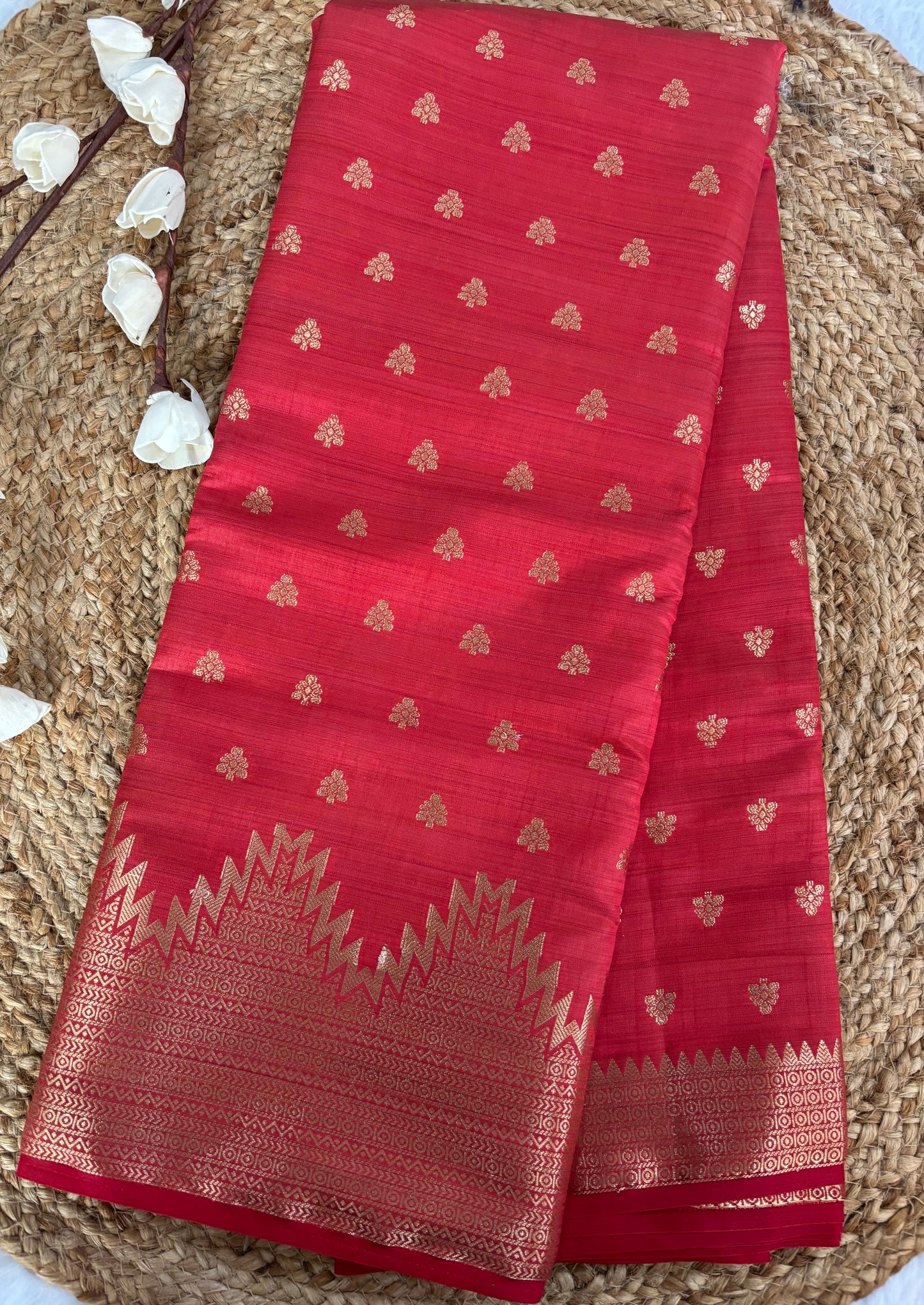 Reddish orange semi tussar silk saree