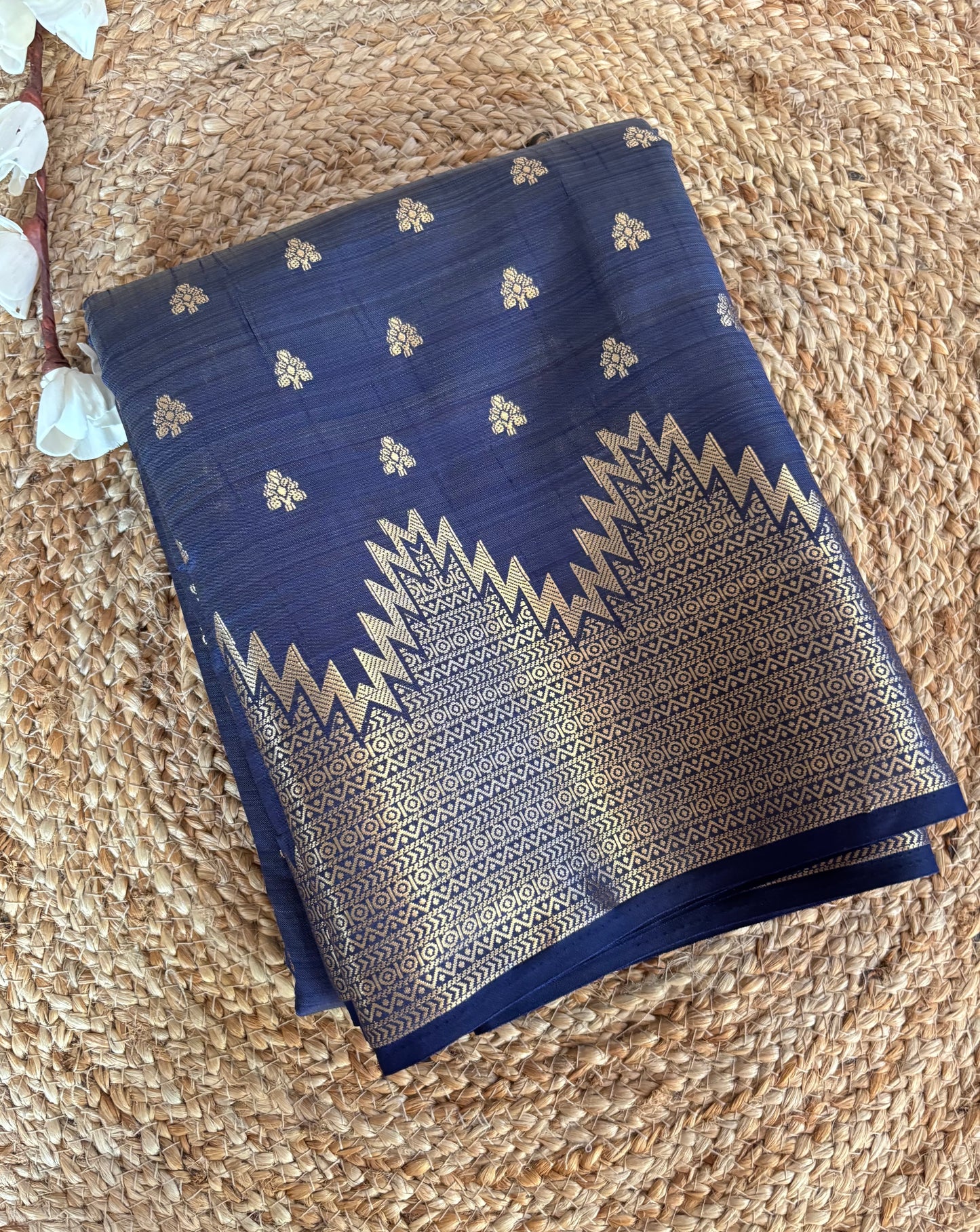 Midnight blue semi tussar silk saree