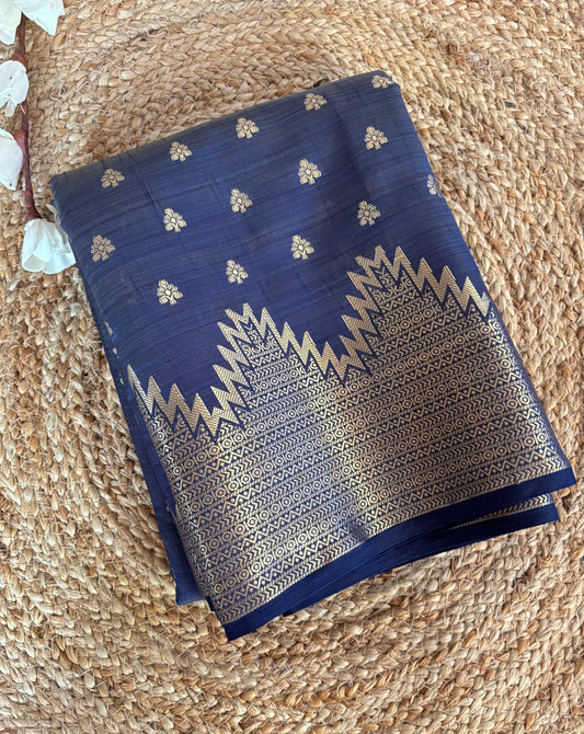 Midnight blue semi tussar silk saree