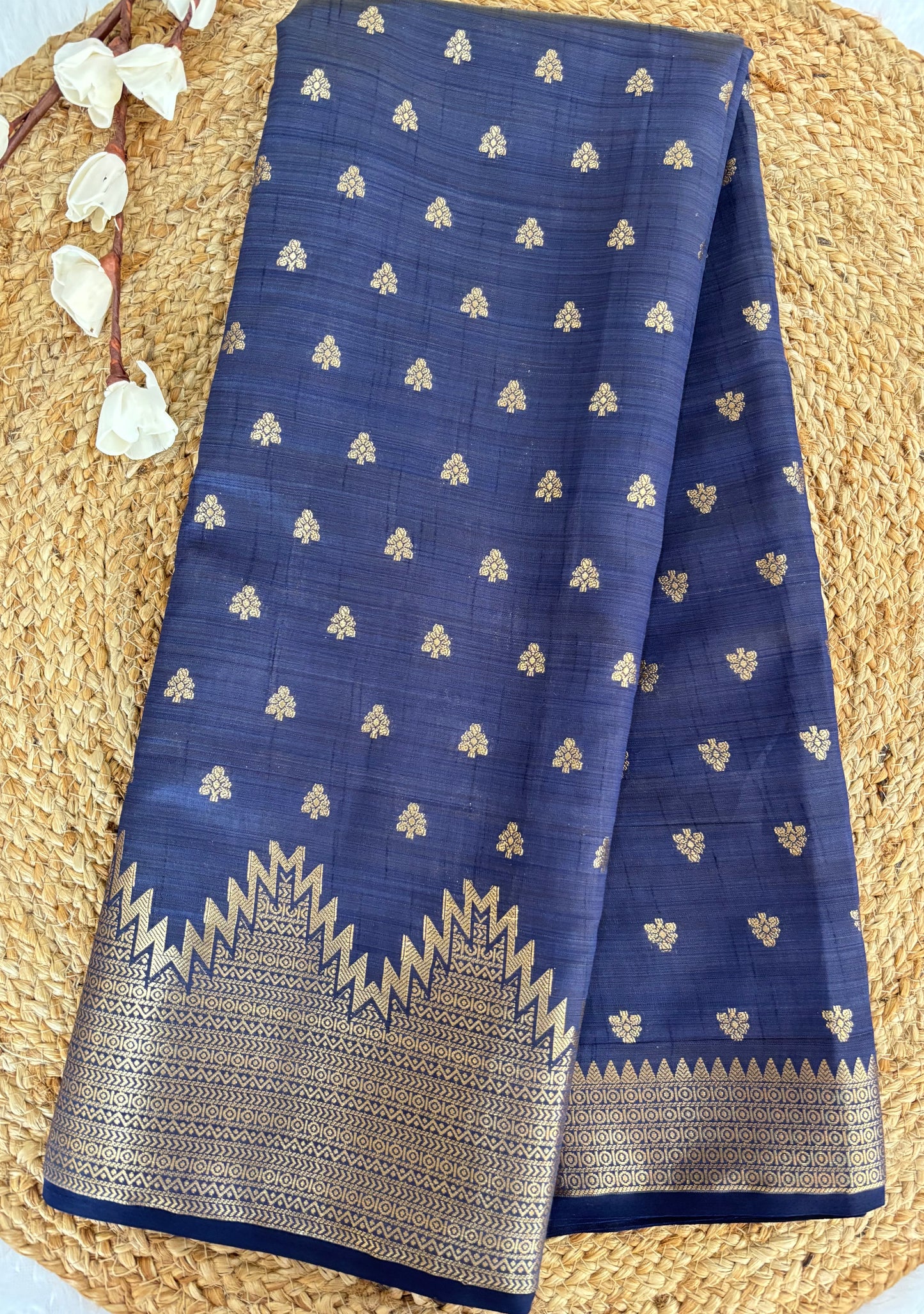 Midnight blue semi tussar silk saree
