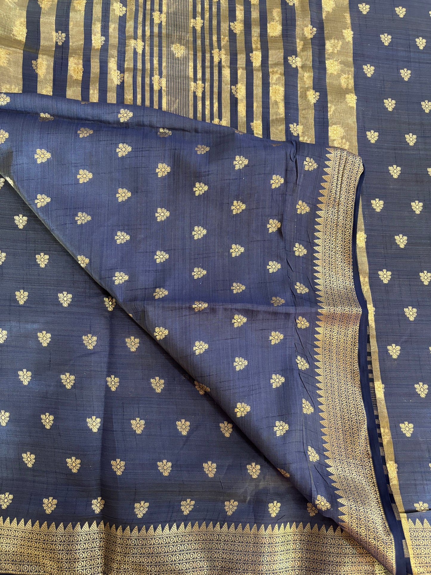 Midnight blue semi tussar silk saree
