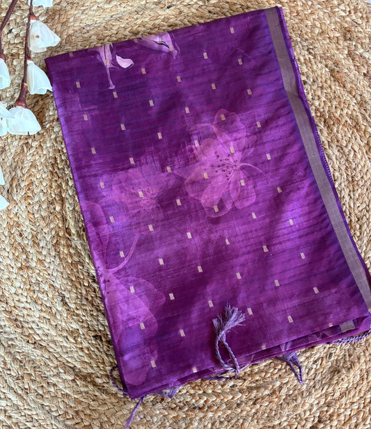 Purple semi tussar silk saree