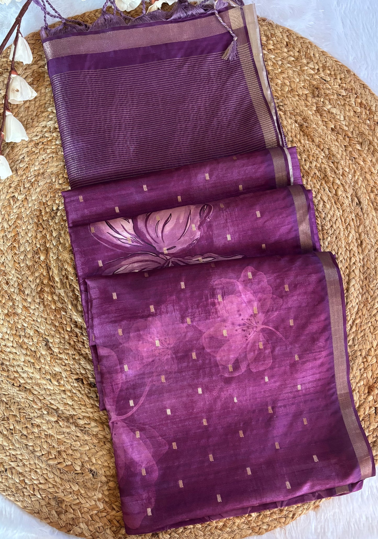 Purple semi tussar silk saree