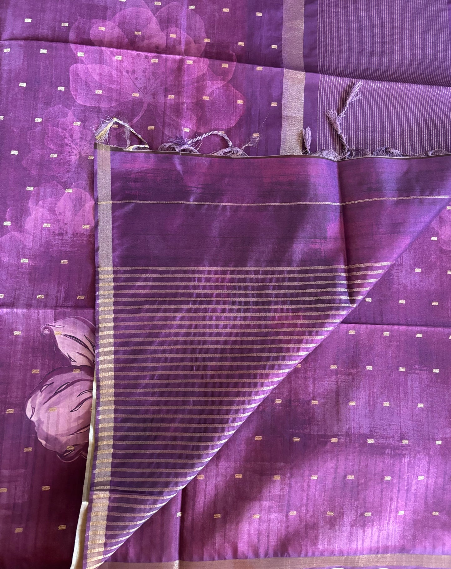 Purple semi tussar silk saree