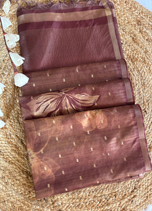 Brown semi tussar silk saree