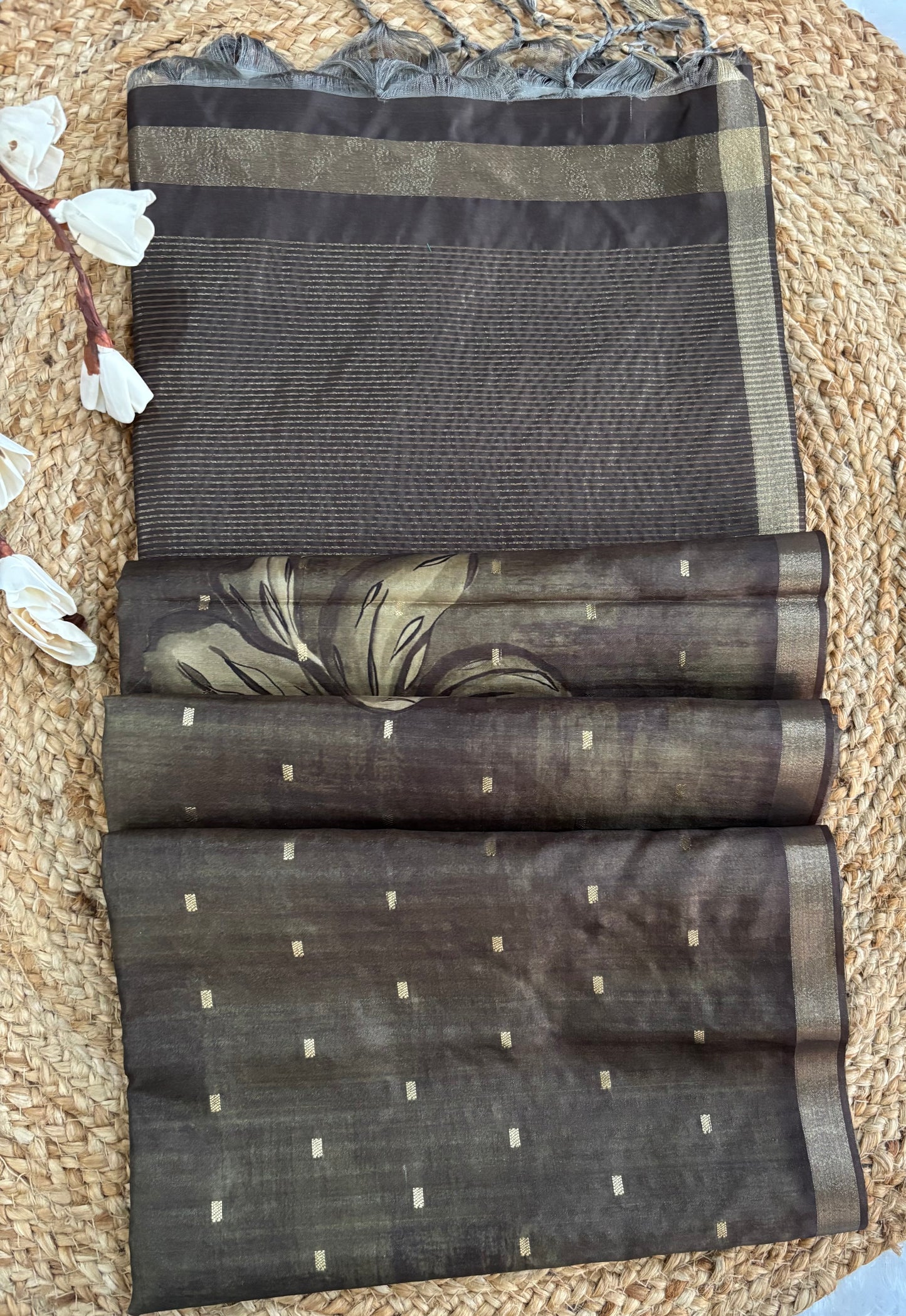 Mehendi green semi tussar silk saree