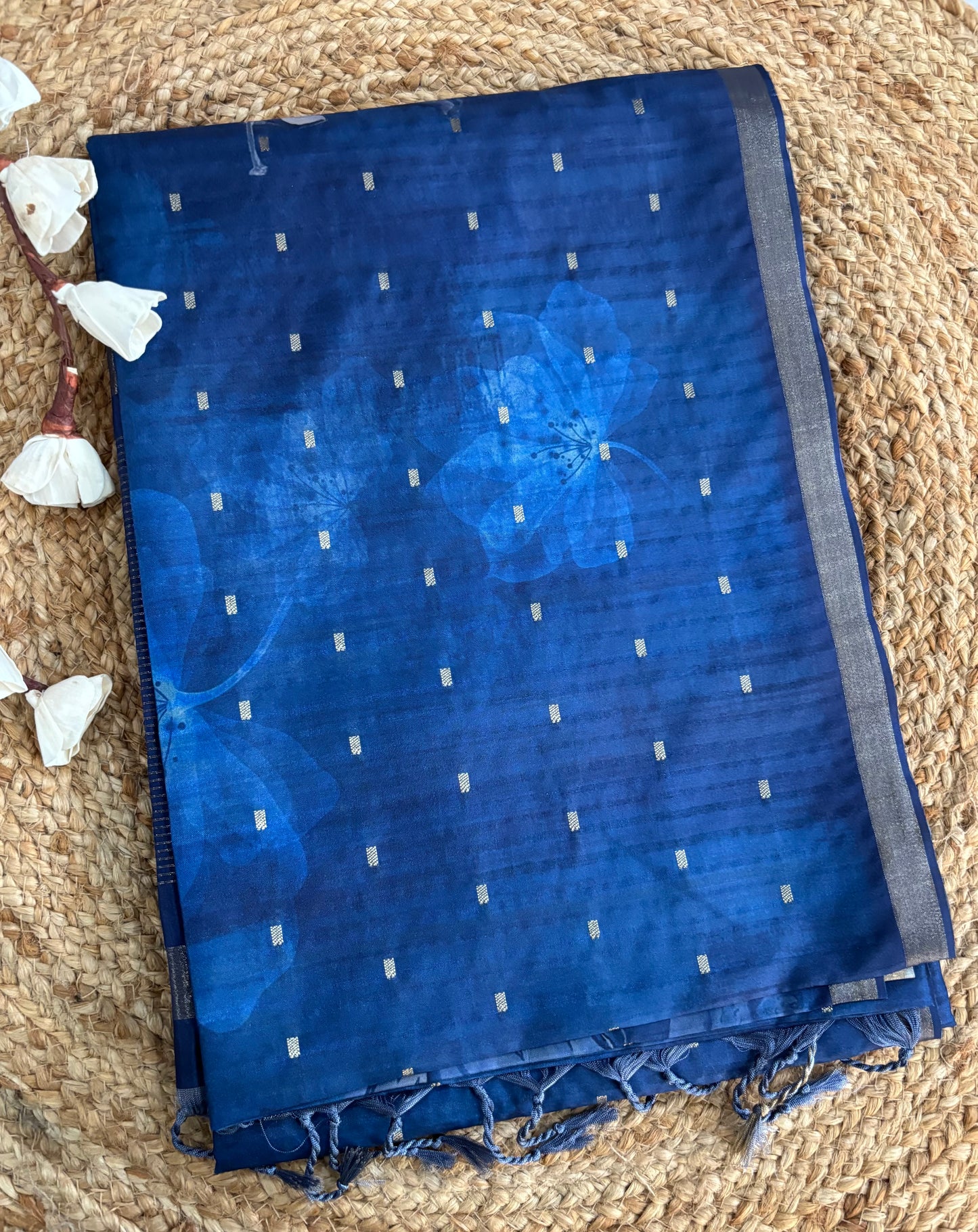 Indigo blue semi tussar silk saree