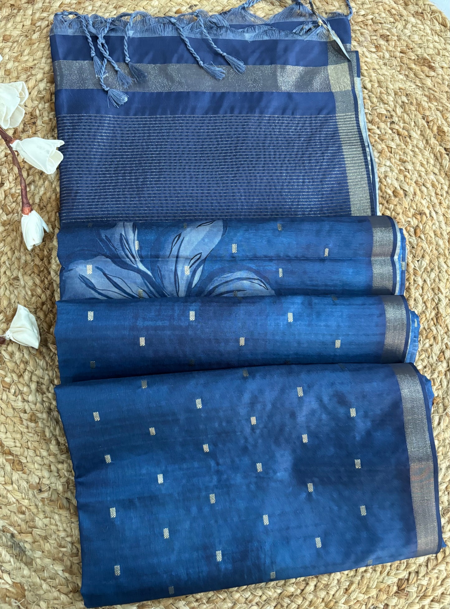 Indigo blue semi tussar silk saree
