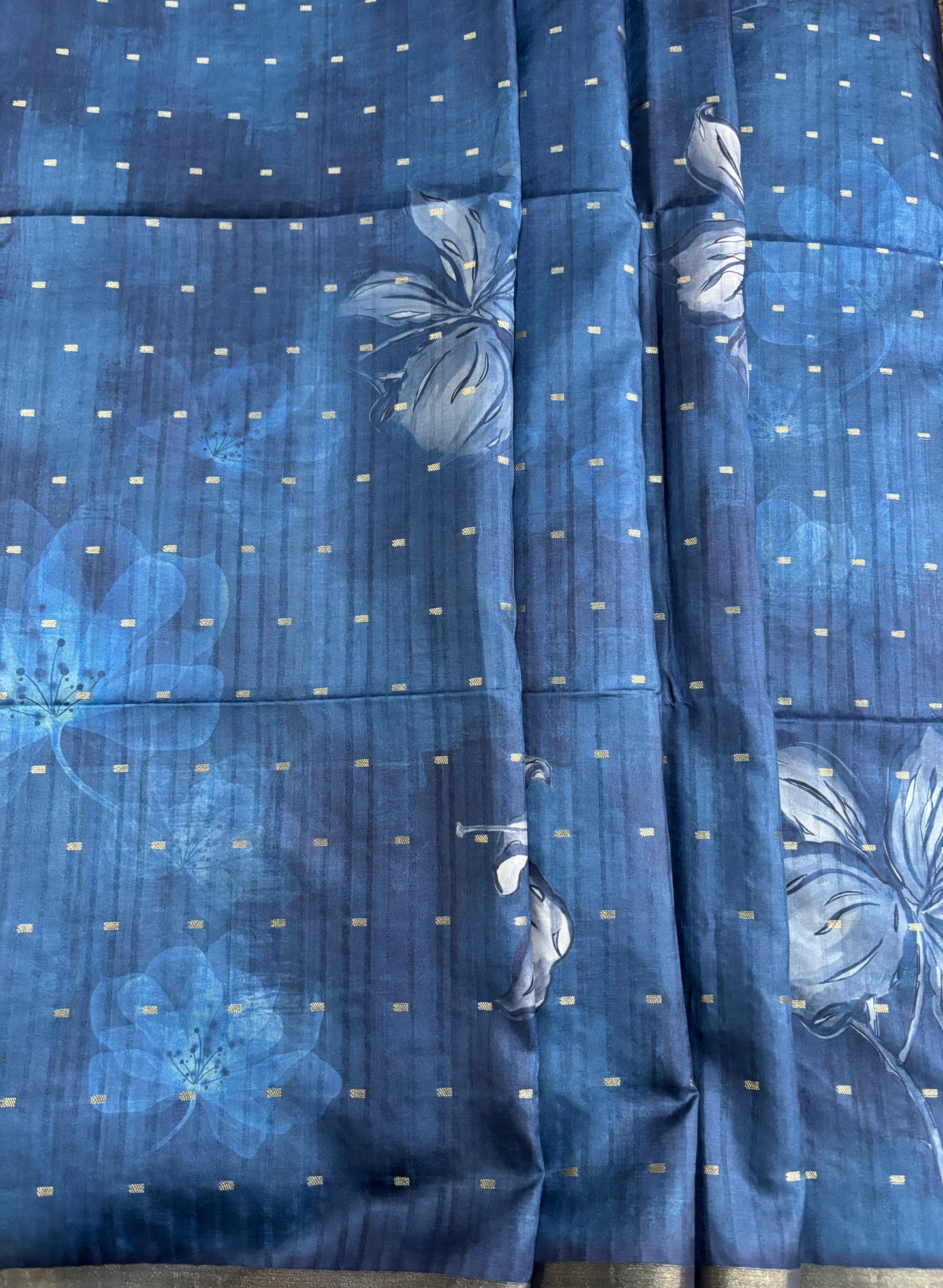Indigo blue semi tussar silk saree